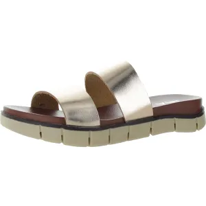 Elori Womens Metallic Faux Leather Slide Sandals