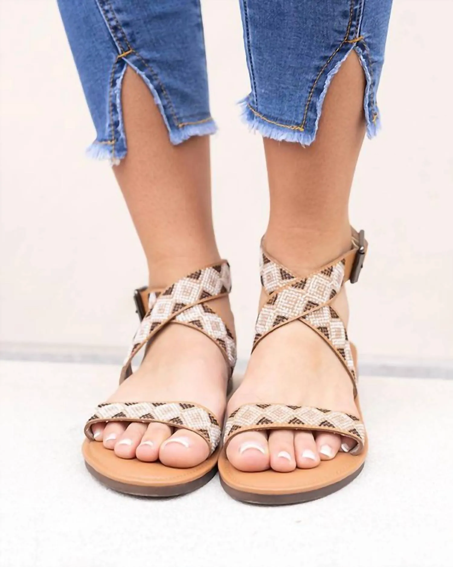 Embroidered Sandal In Camel