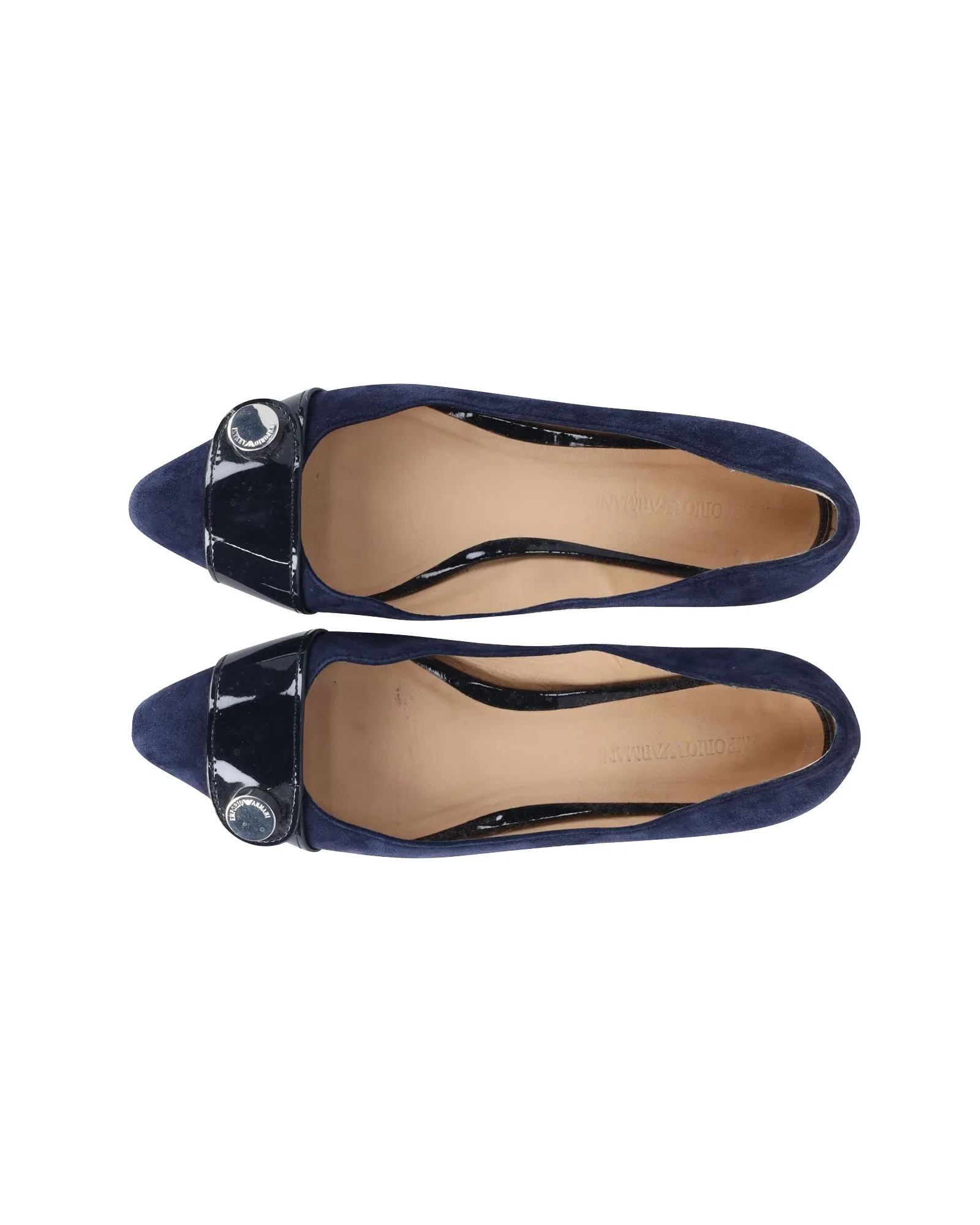 Emporio Armani Point-Toe Ballet Flats in Blue Suede