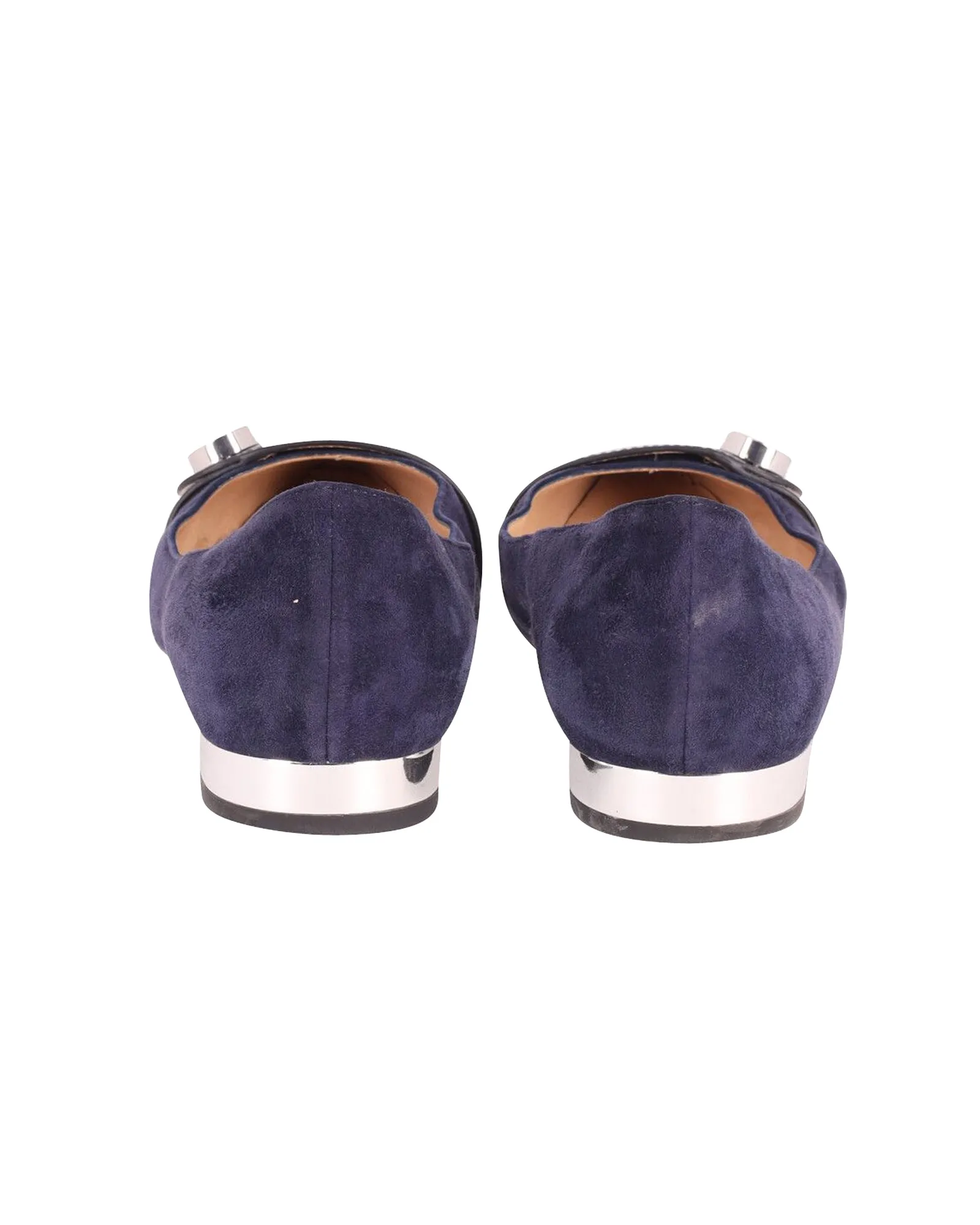 Emporio Armani Point-Toe Ballet Flats in Blue Suede