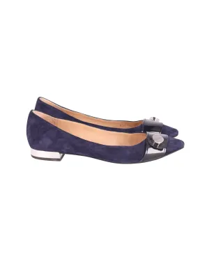 Emporio Armani Point-Toe Ballet Flats in Blue Suede