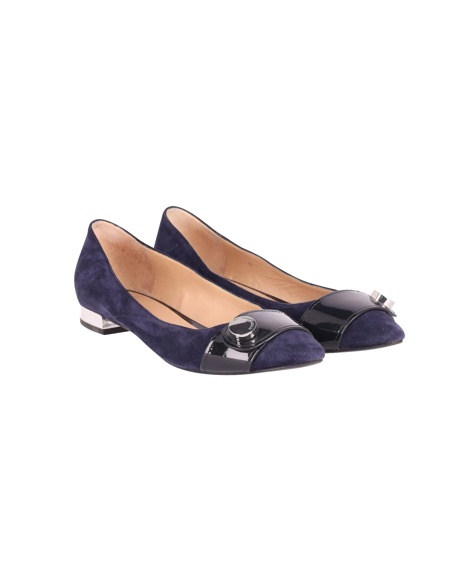 Emporio Armani Point-Toe Ballet Flats in Blue Suede