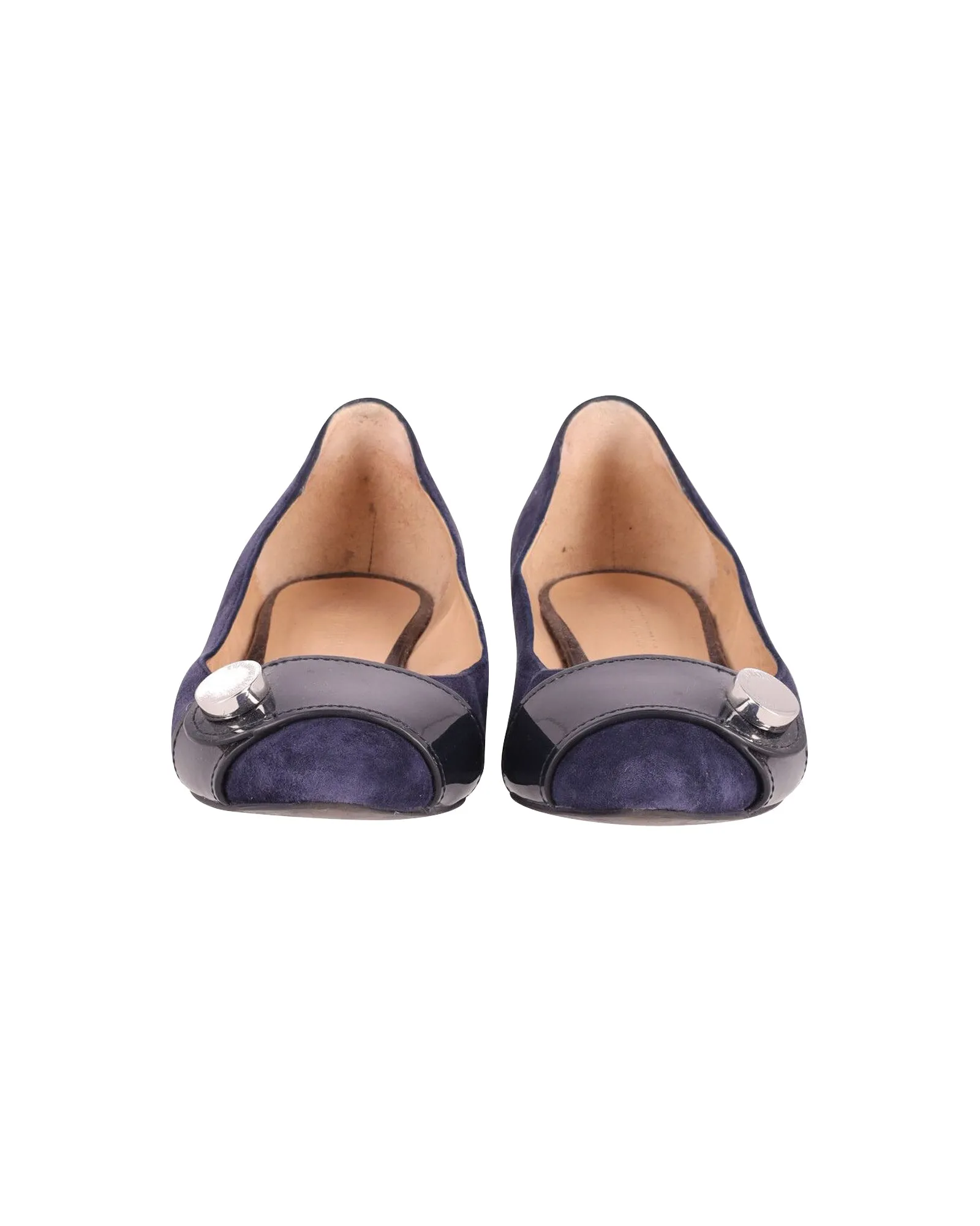 Emporio Armani Point-Toe Ballet Flats in Blue Suede