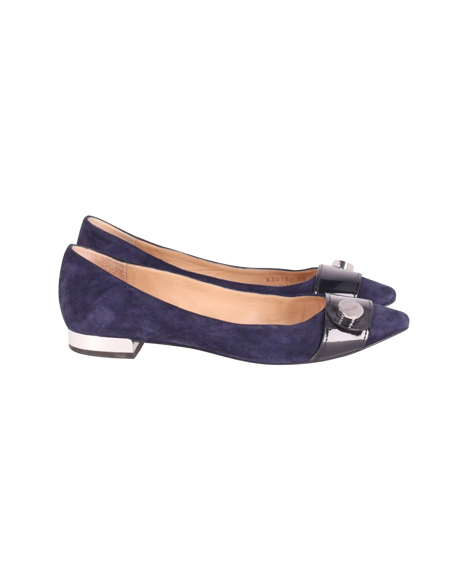 Emporio Armani Point-Toe Ballet Flats in Blue Suede