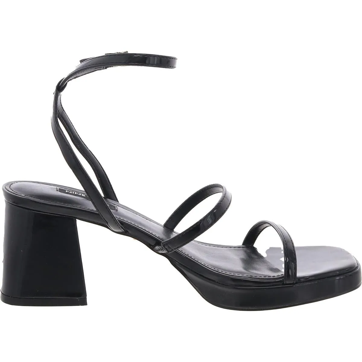 FLAME3 Womens Strappy Patent Leather Block Heels