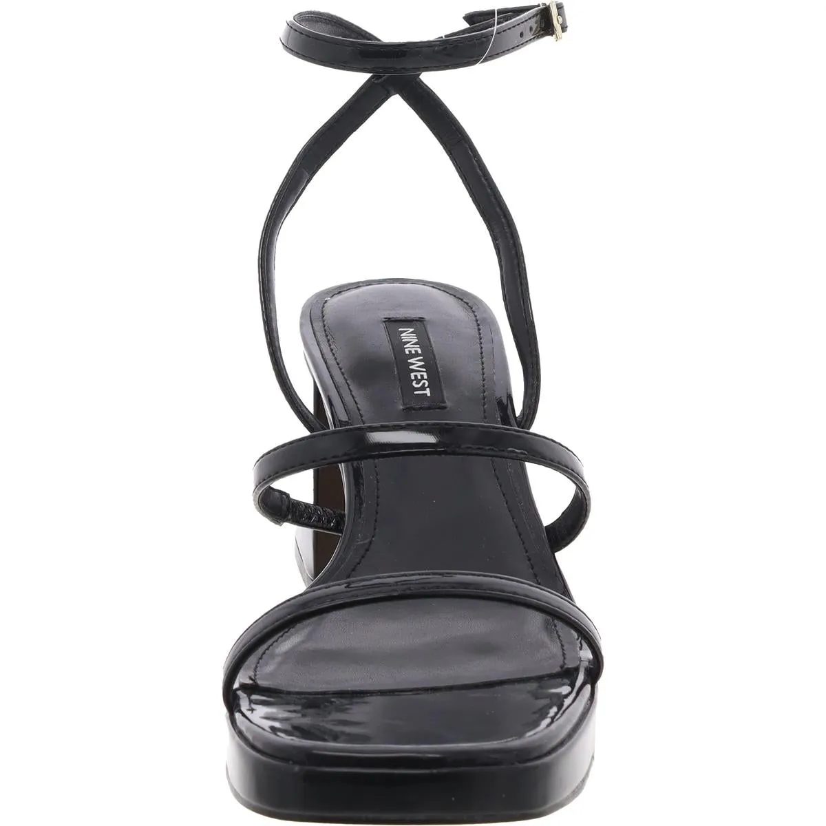 FLAME3 Womens Strappy Patent Leather Block Heels