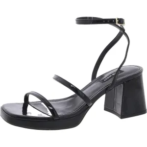 FLAME3 Womens Strappy Patent Leather Block Heels