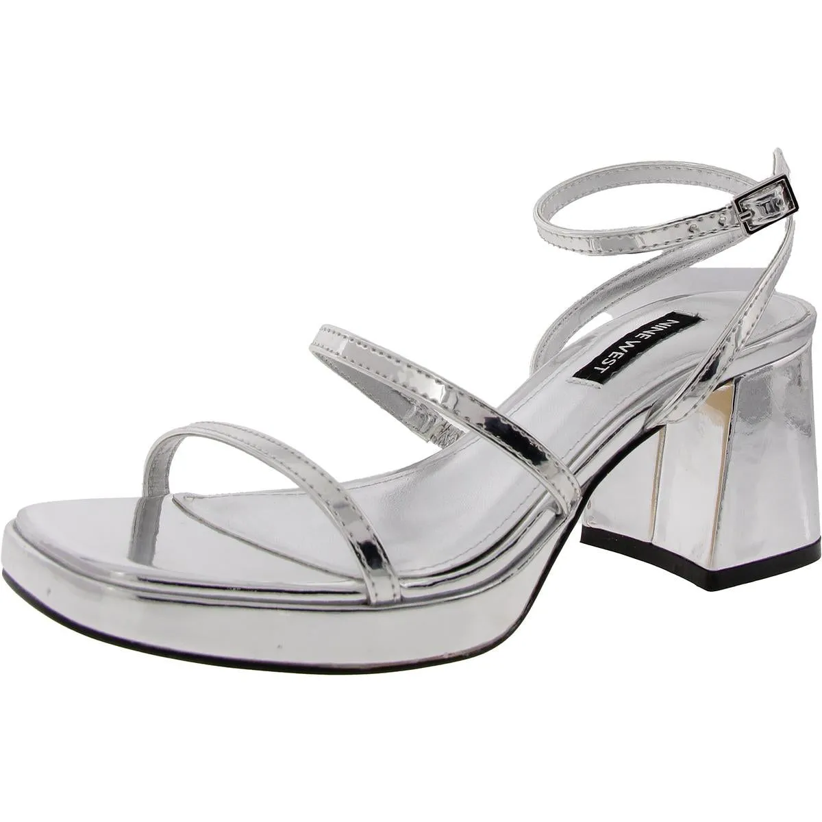 FLAME3 Womens Strappy Patent Leather Block Heels