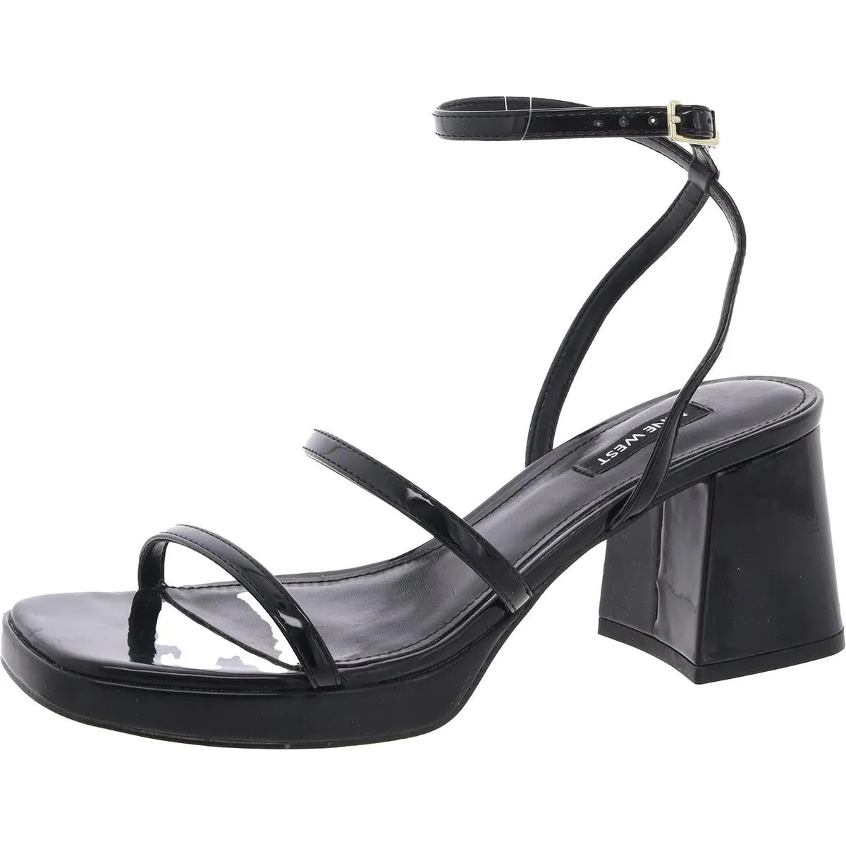 FLAME3 Womens Strappy Patent Leather Block Heels