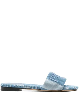 Flat Sandals With Logo-Embellished Strap And Textured Fabric