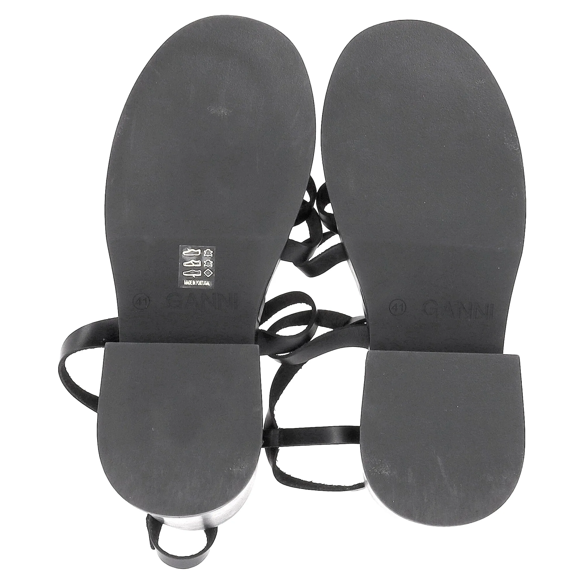 Ganni Strappy Platform Sandals in Black Calf Leather