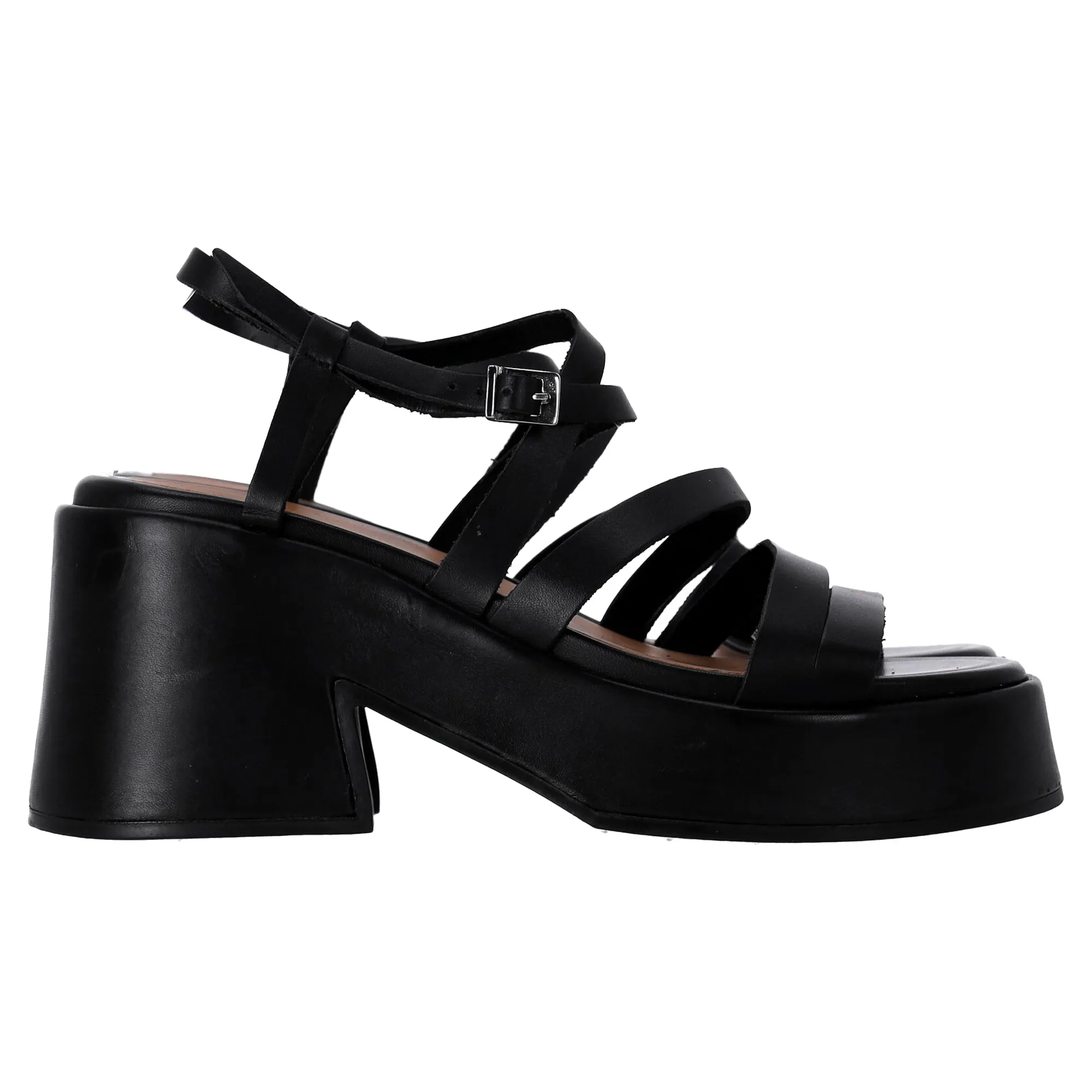 Ganni Strappy Platform Sandals in Black Calf Leather