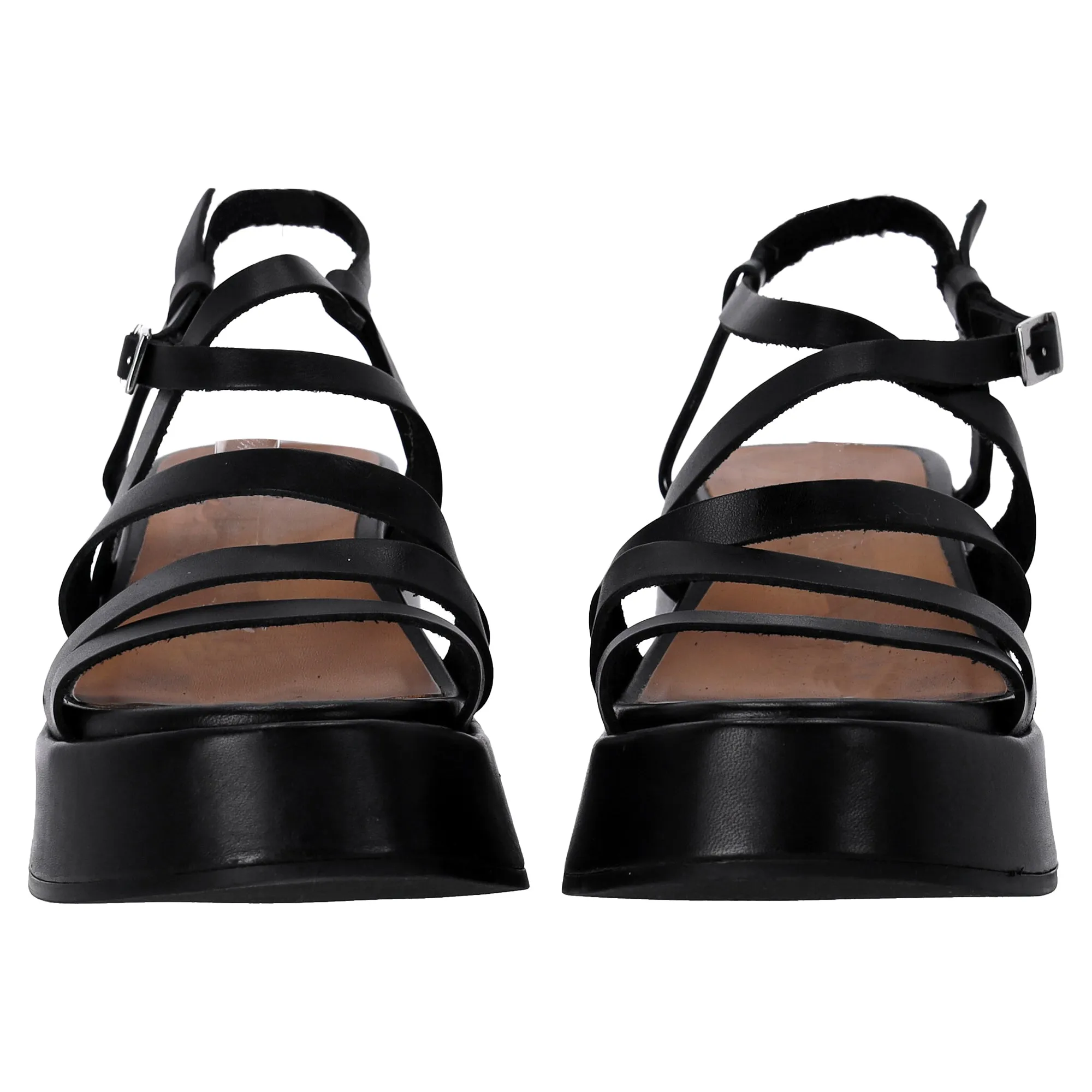 Ganni Strappy Platform Sandals in Black Calf Leather
