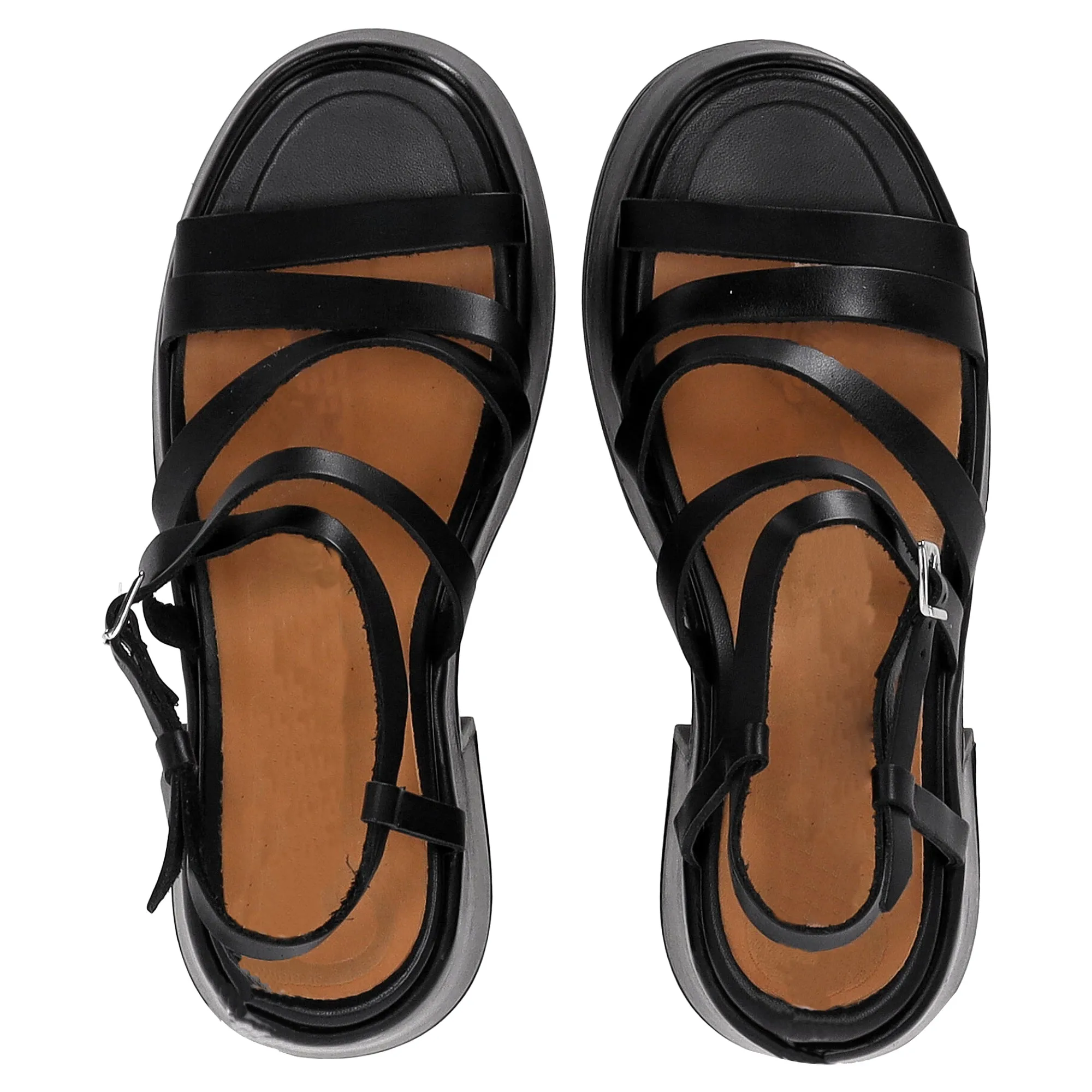 Ganni Strappy Platform Sandals in Black Calf Leather