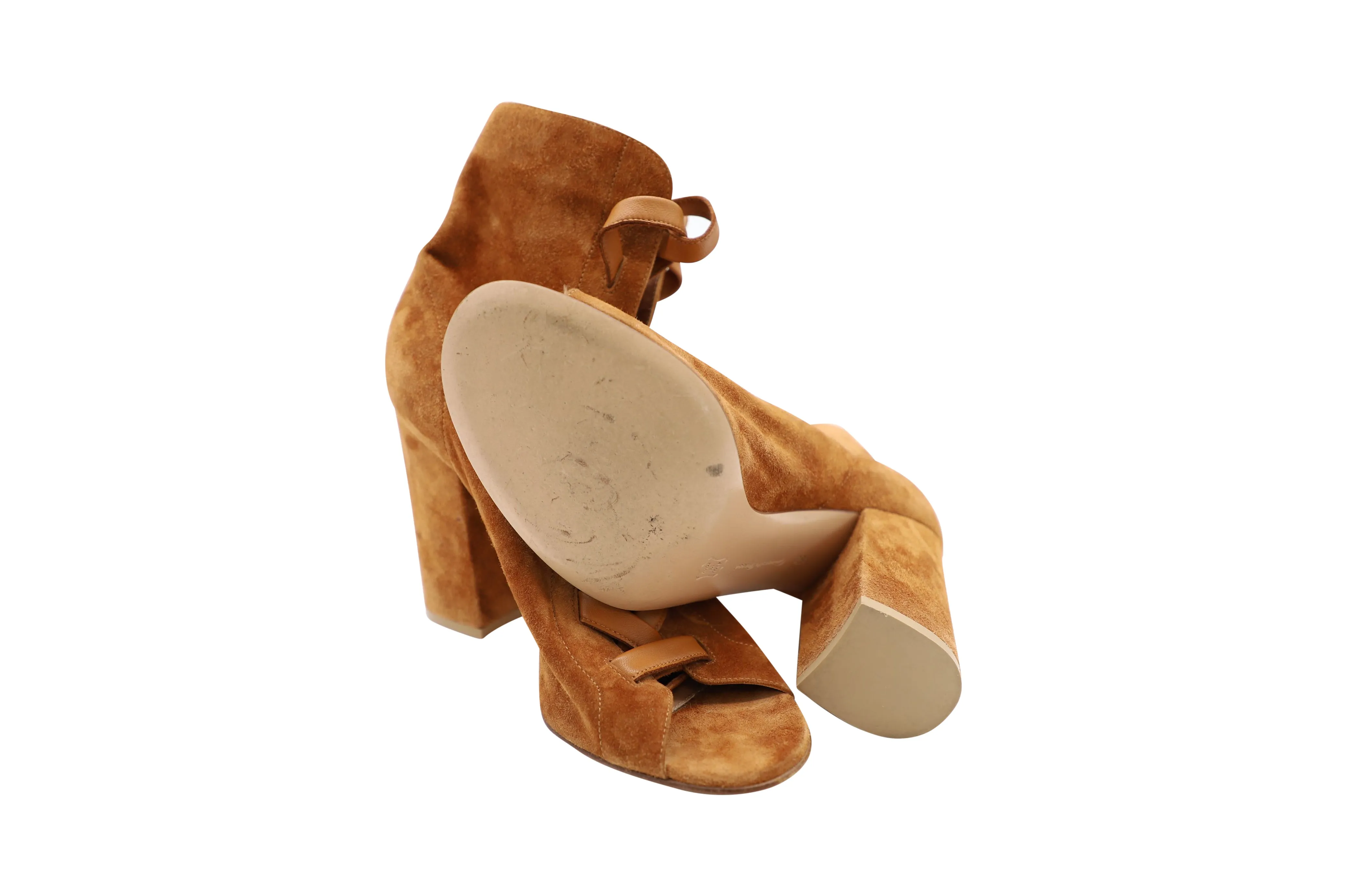 Gianvito Rossi Brooklyn Peep-Toe Ankle Boots in Brown Suede