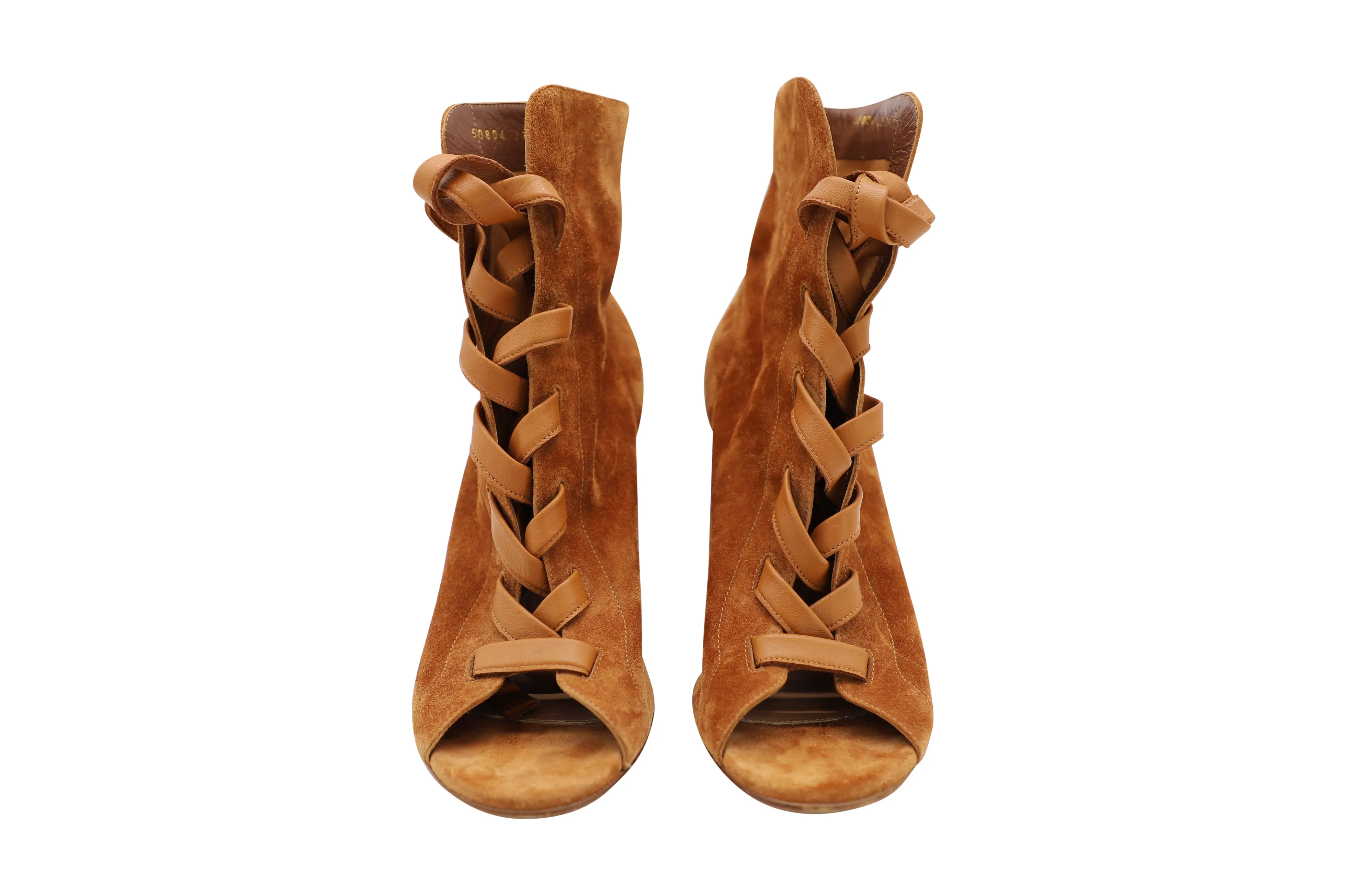 Gianvito Rossi Brooklyn Peep-Toe Ankle Boots in Brown Suede
