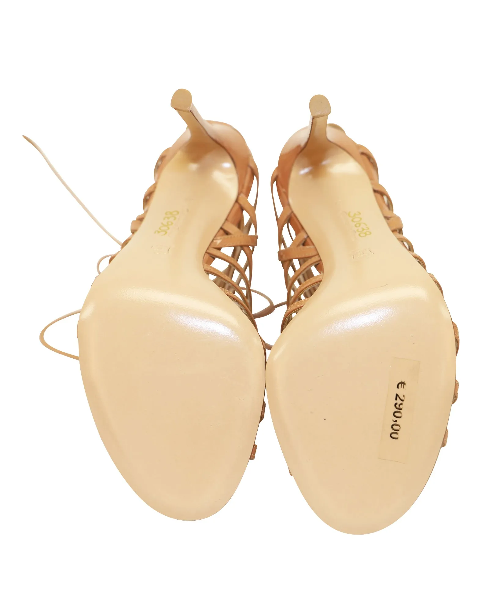 Gianvito Rossi Caged Lace-up Sandals in Nude Patent Leather