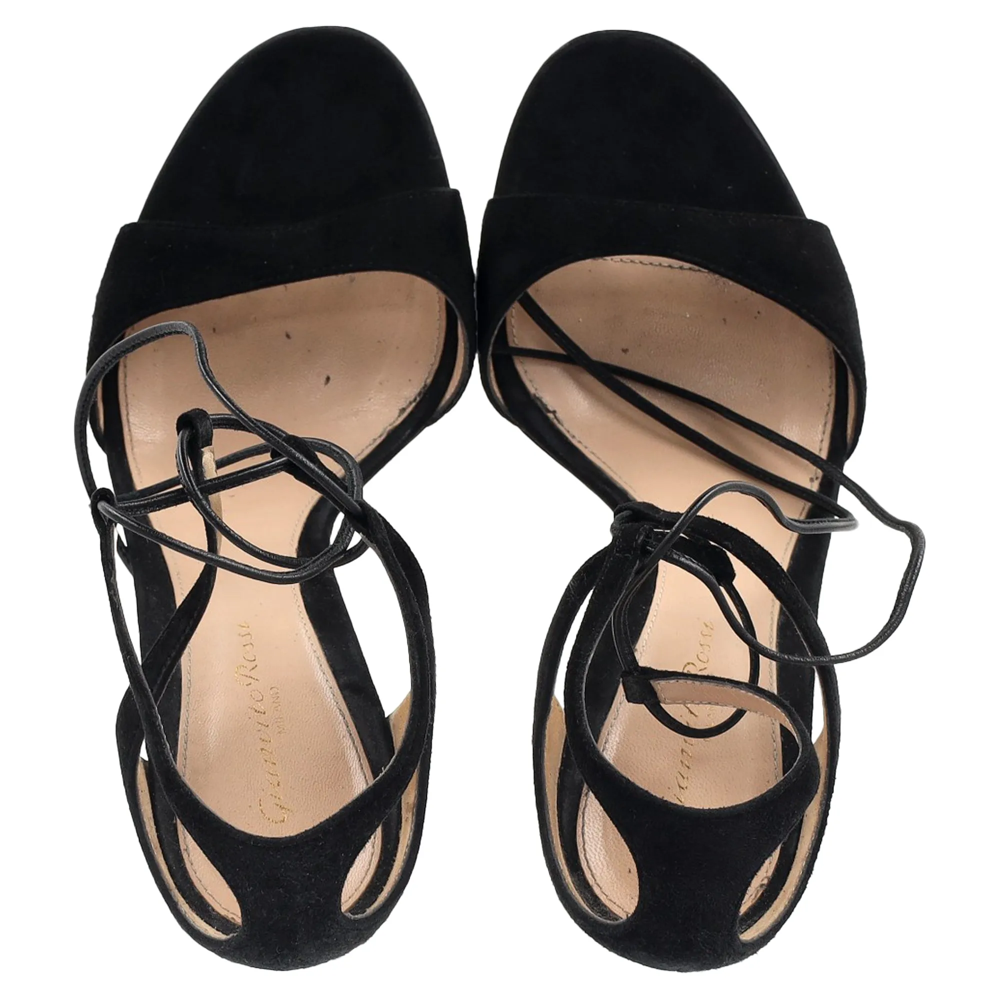 Gianvito Rossi Darcy Double Ankle Strap Sandal Heels in Black Suede