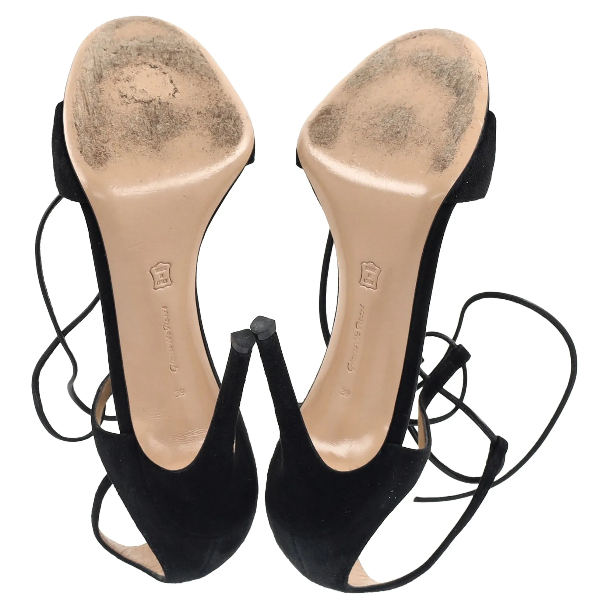 Gianvito Rossi Darcy Double Ankle Strap Sandal Heels in Black Suede