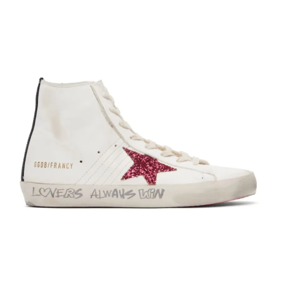 Golden Goose Francy White Leather and Pink Glitter Star Women's Sneakers