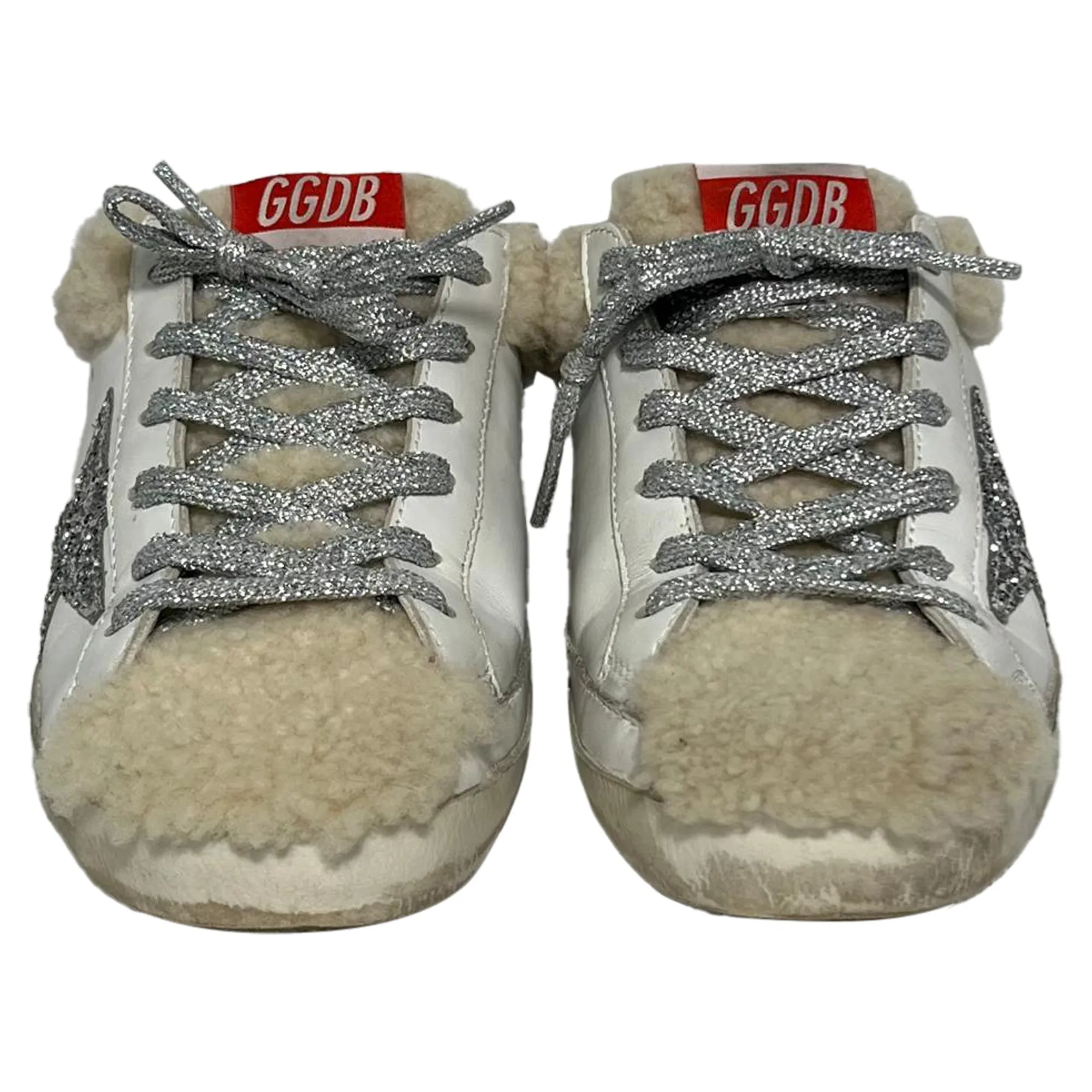 Golden Goose Super-Star Sabot Sheared Slip-On Sneakers in White Leather