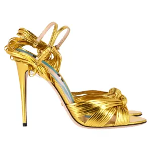 Gucci Strappy Allie Knot Sandals in Gold Leather