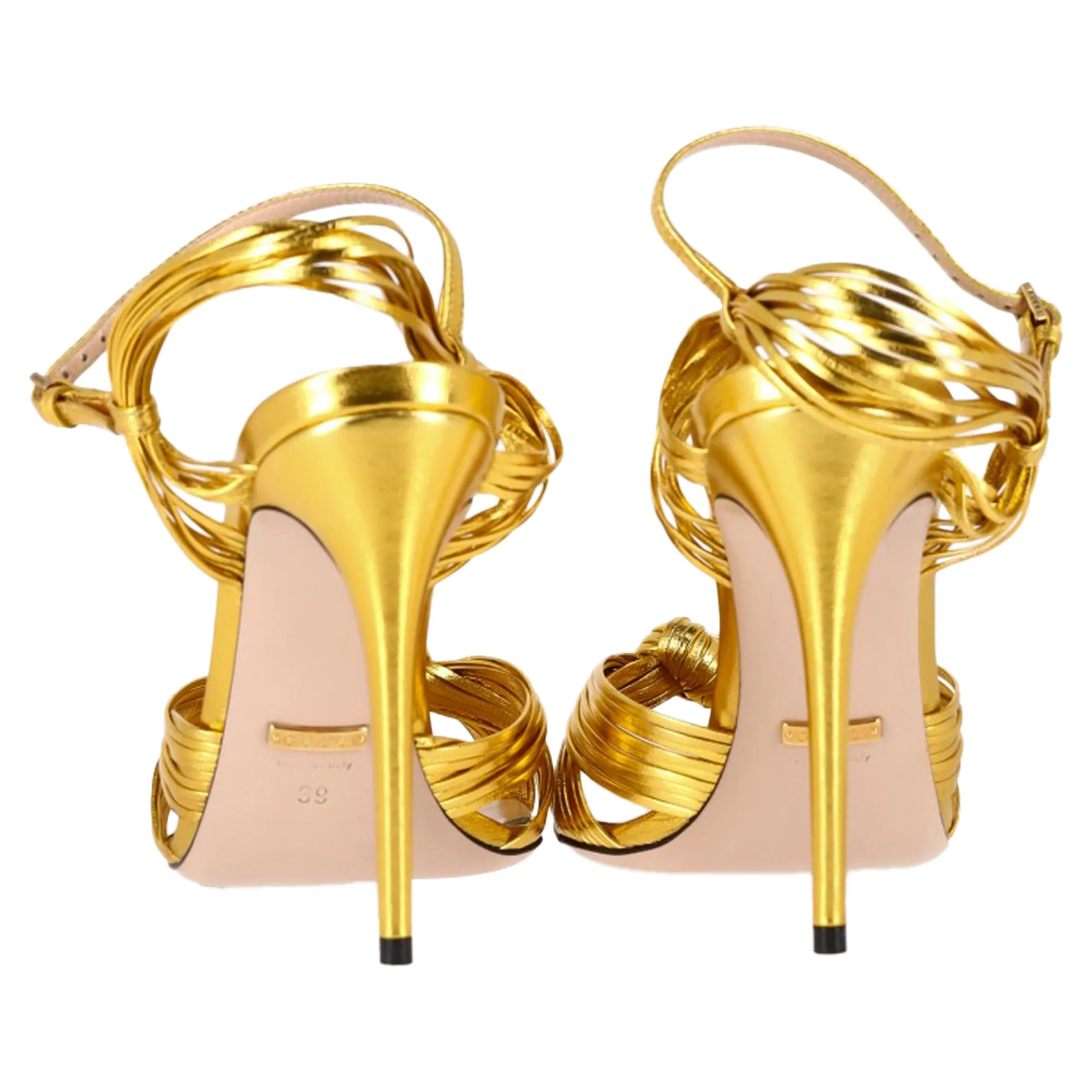 Gucci Strappy Allie Knot Sandals in Gold Leather