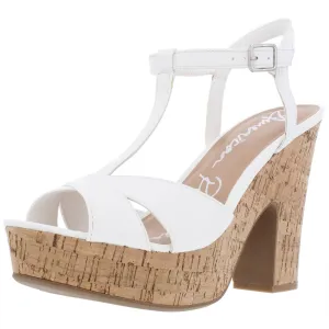 Jamie Womens Faux Leather T-Strap Platform Sandals