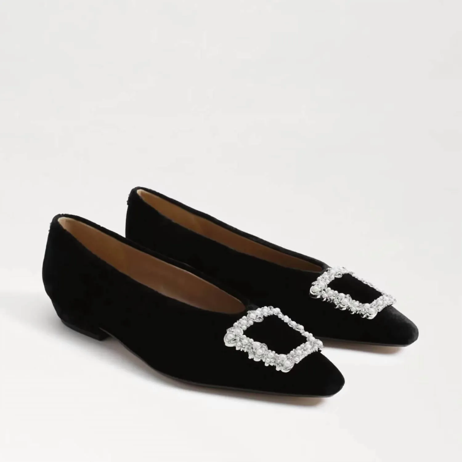 Janina Luster Pointed Toe Flat In Black Velvet