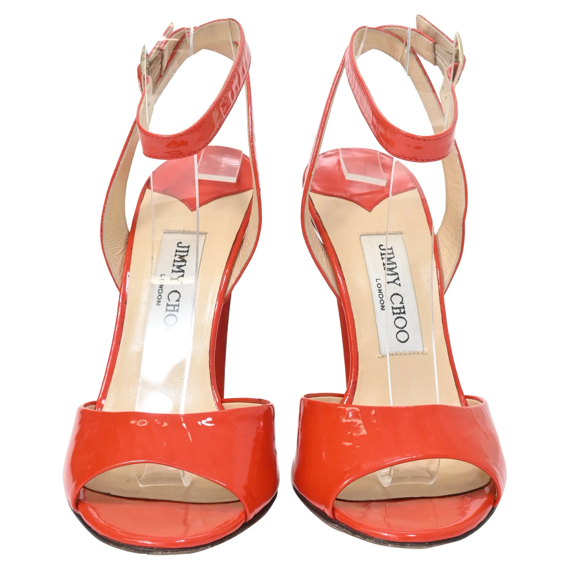 Jimmy Choo Ankle Strap High-Heeled Sandals in Red Patent Leather