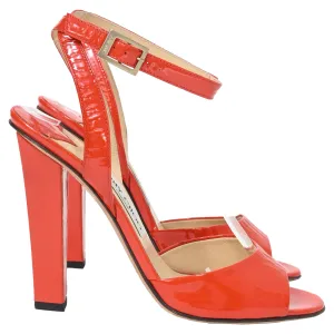 Jimmy Choo Ankle Strap High-Heeled Sandals in Red Patent Leather