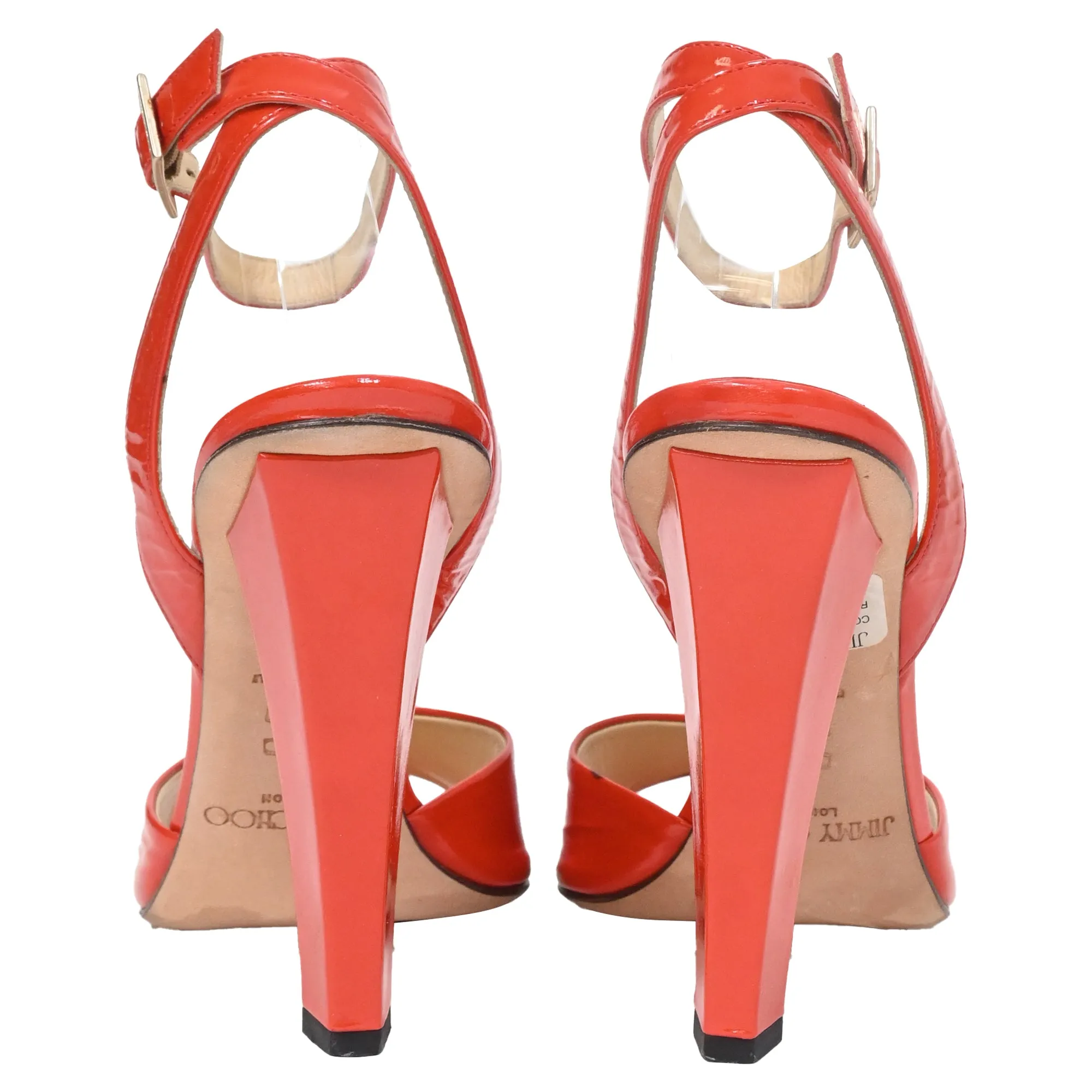 Jimmy Choo Ankle Strap High-Heeled Sandals in Red Patent Leather