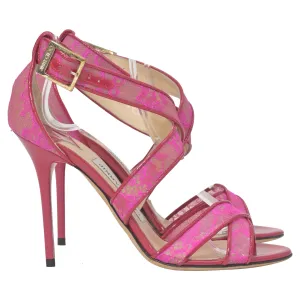 Jimmy Choo Lottie Lace Detail Strappy Heels in Pink Leather