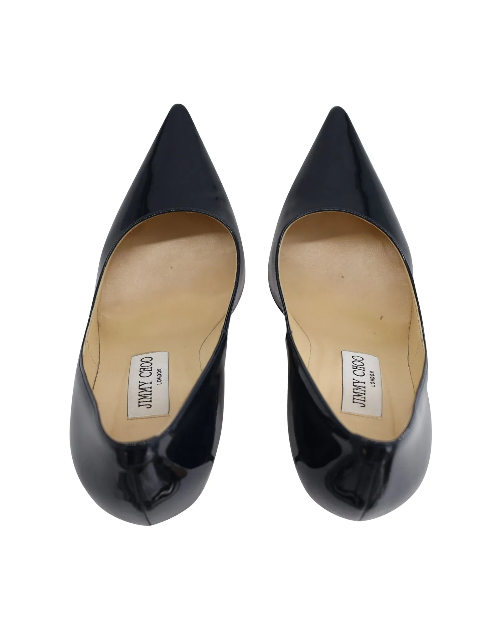 Jimmy Choo Romy Pointy Toe Pumps in Navy Patent Leather