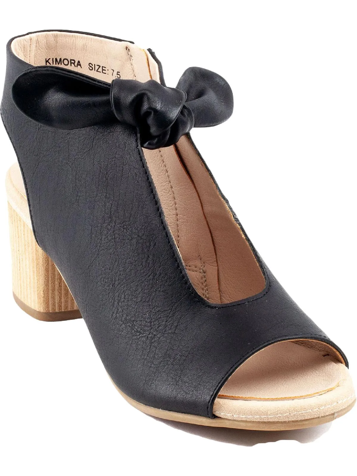 Kimora Womens Faux Leather Bow Peep-Toe Heels