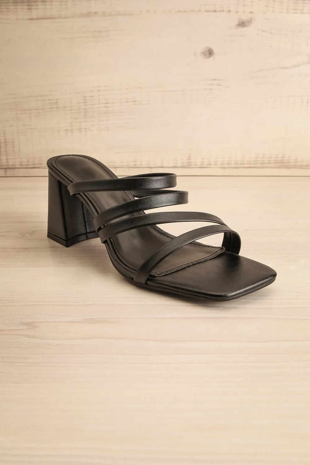 Kyle | Strappy Black Mid Heel Sandals