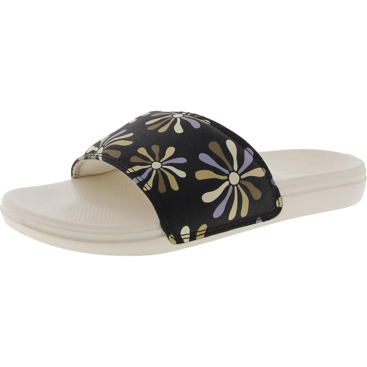 La Costa Womens Floral Print Faux Leather Slide Sandals