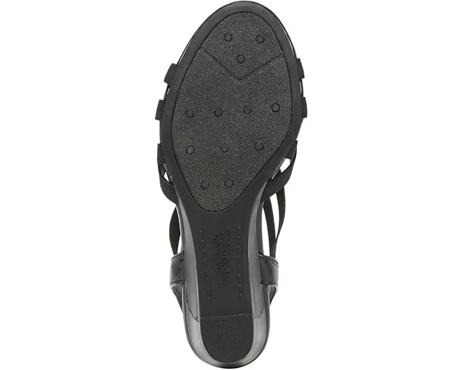 LifeStride Yung I8597M1001 Sandals Women's 8.5 Black Wedge Heel Strappy KHD221