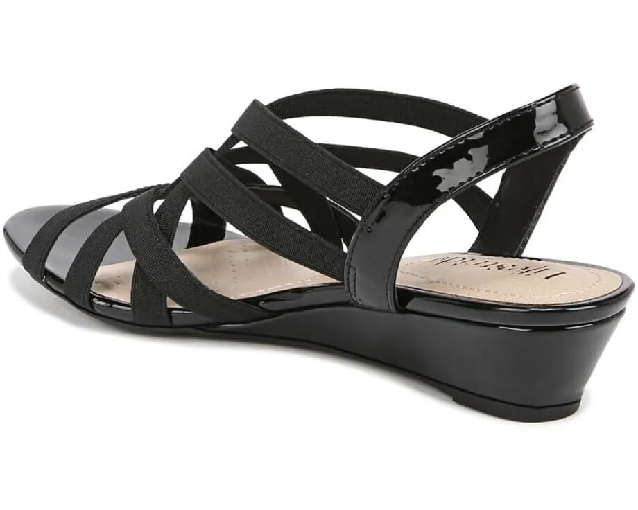 LifeStride Yung I8597M1001 Sandals Women's 8.5 Black Wedge Heel Strappy KHD221