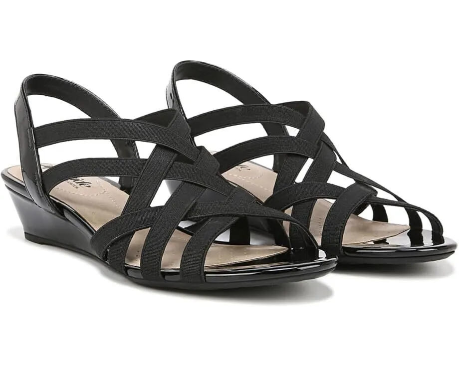 LifeStride Yung I8597M1001 Sandals Women's 8.5 Black Wedge Heel Strappy KHD221