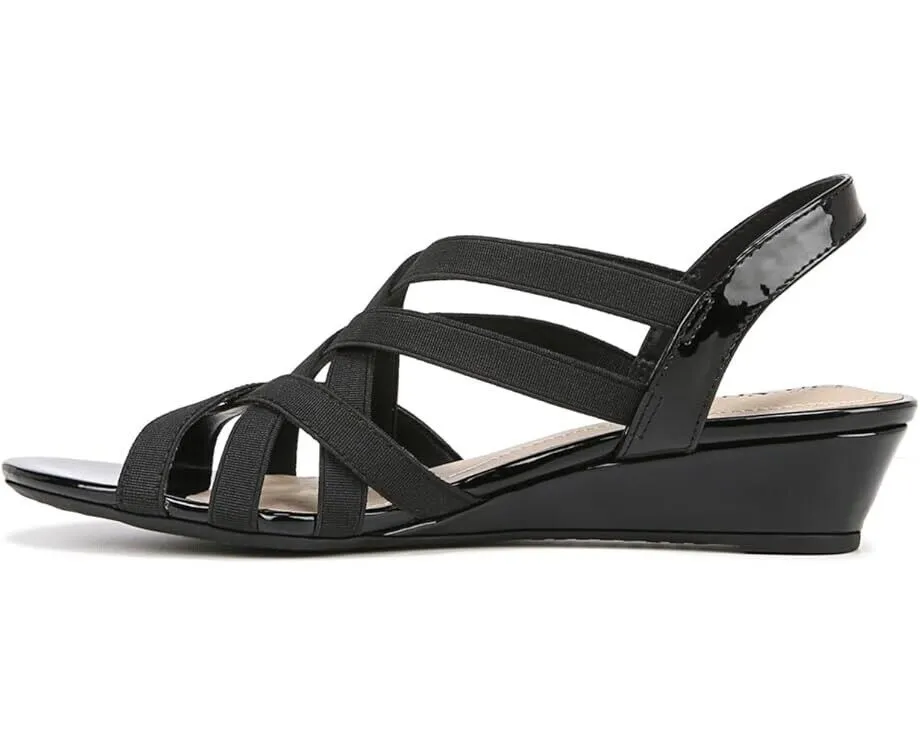 LifeStride Yung I8597M1001 Sandals Women's 8.5 Black Wedge Heel Strappy KHD221
