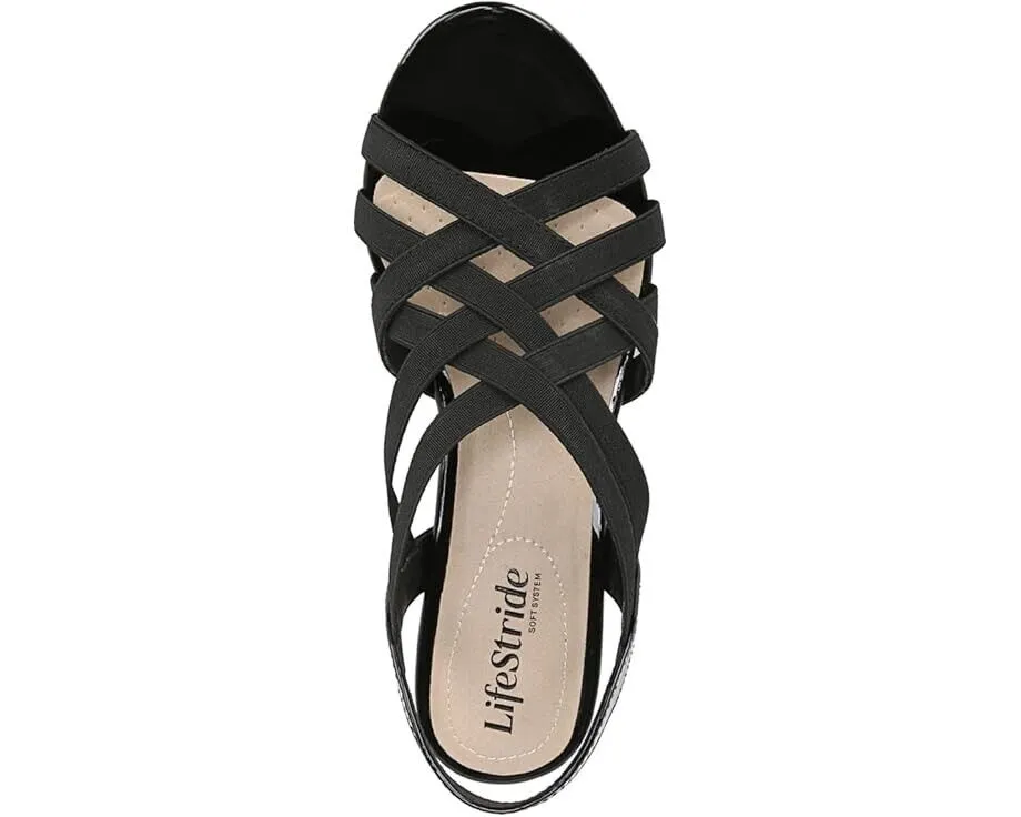 LifeStride Yung I8597M1001 Sandals Women's 8.5 Black Wedge Heel Strappy KHD221