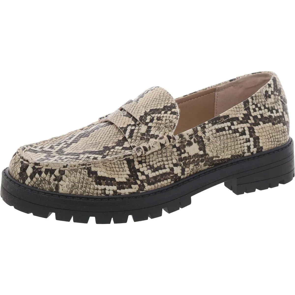 Madelynn Womens Faux Leather Block Heel Loafers