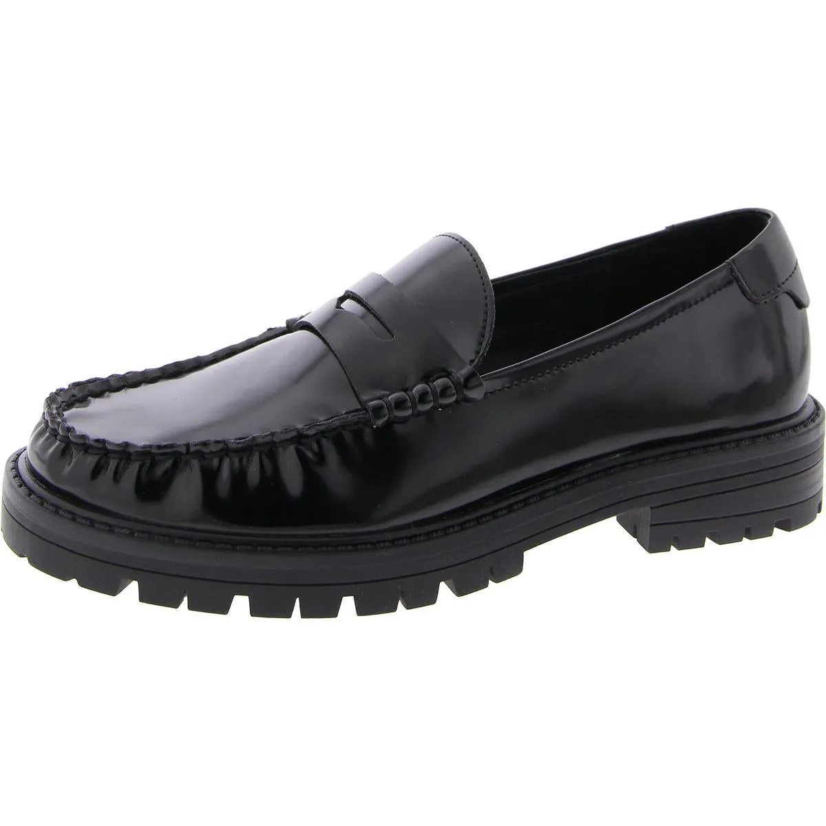 Madelynn Womens Faux Leather Block Heel Loafers