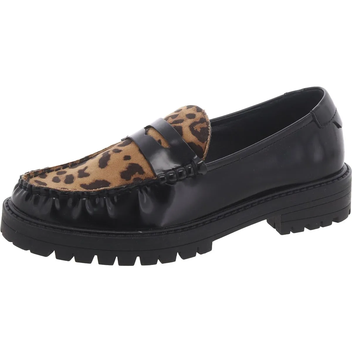 Madelynn Womens Faux Leather Block Heel Loafers
