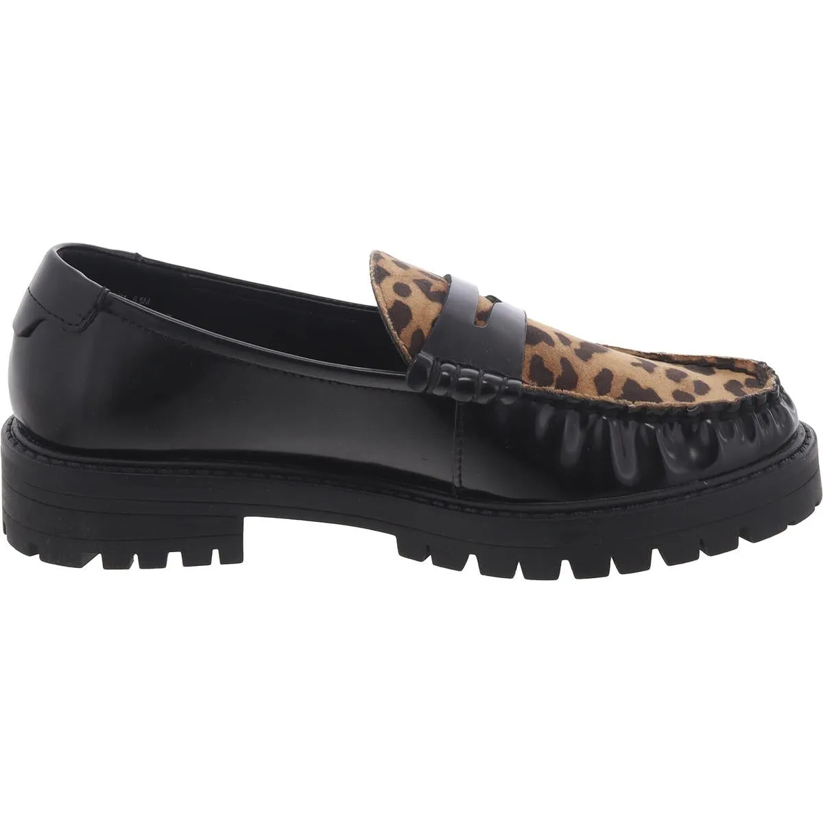 Madelynn Womens Faux Leather Block Heel Loafers