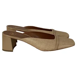 Malone Souliers Carmen 45mm Square-Toe Mules in Beige Raffia