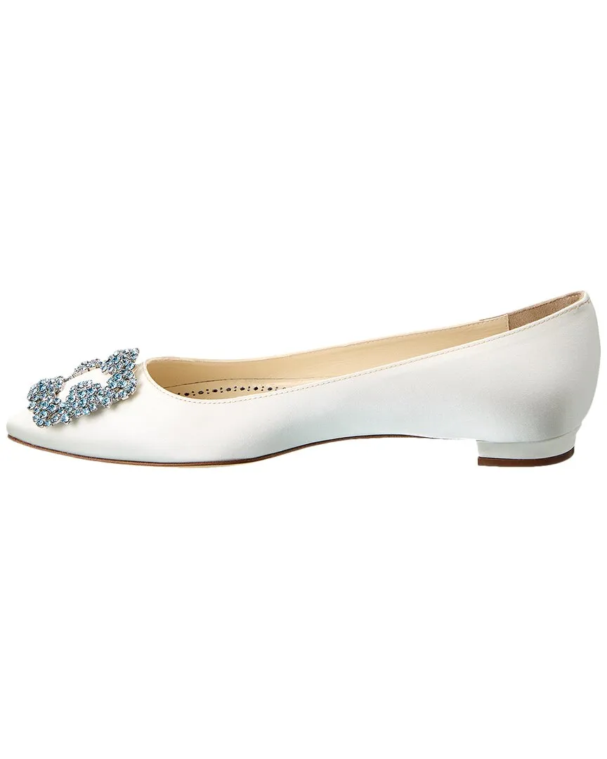 Manolo Blahnik Hangisi Bridal Satin Flat