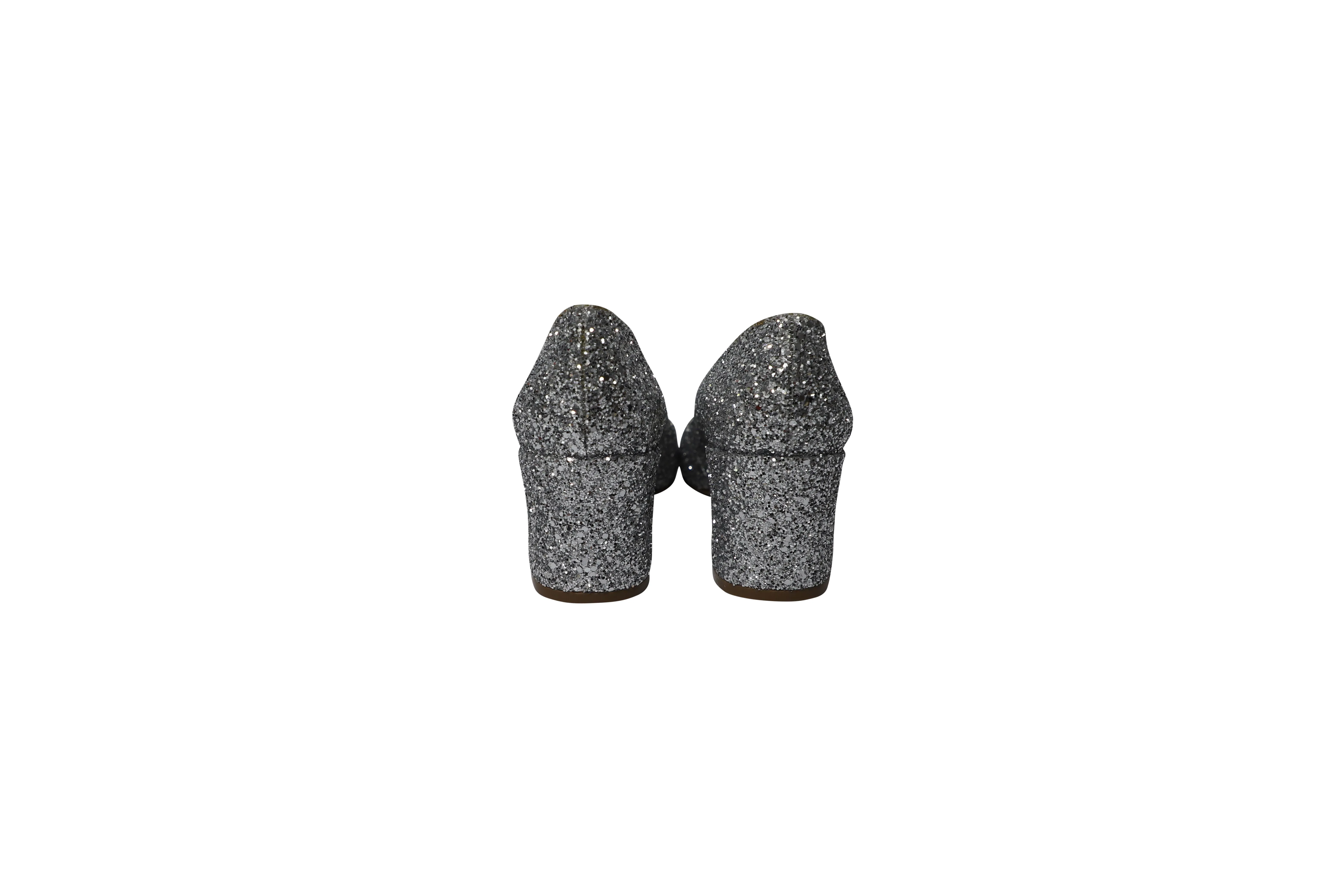 Mansur Gavriel Glittered Pumps in Silver Leather