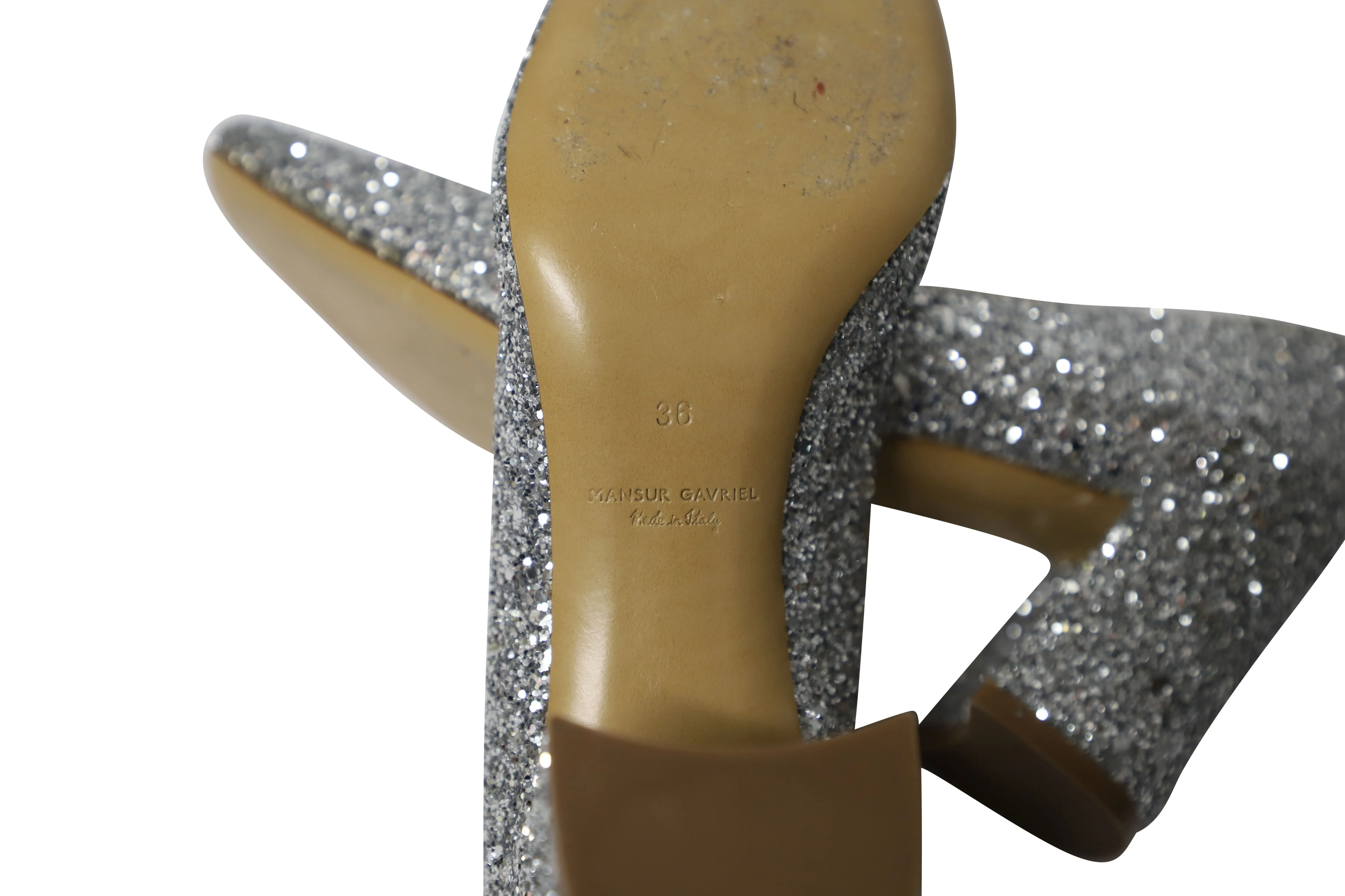 Mansur Gavriel Glittered Pumps in Silver Leather